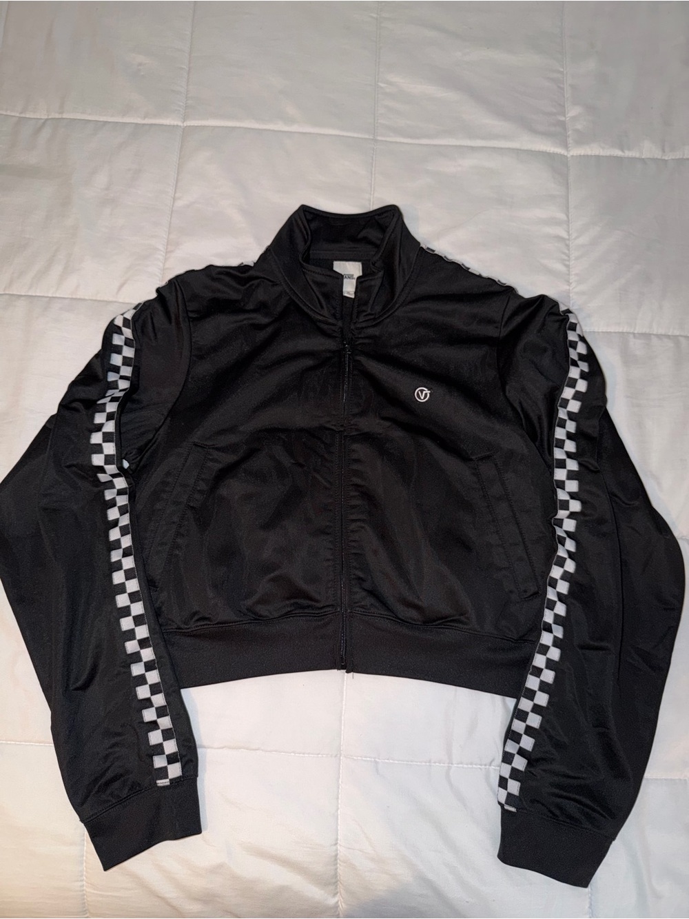 Vans Black Bomber Jacket with White Checker Trim - Women
